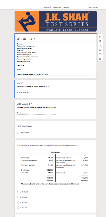Google Form in Question Papers