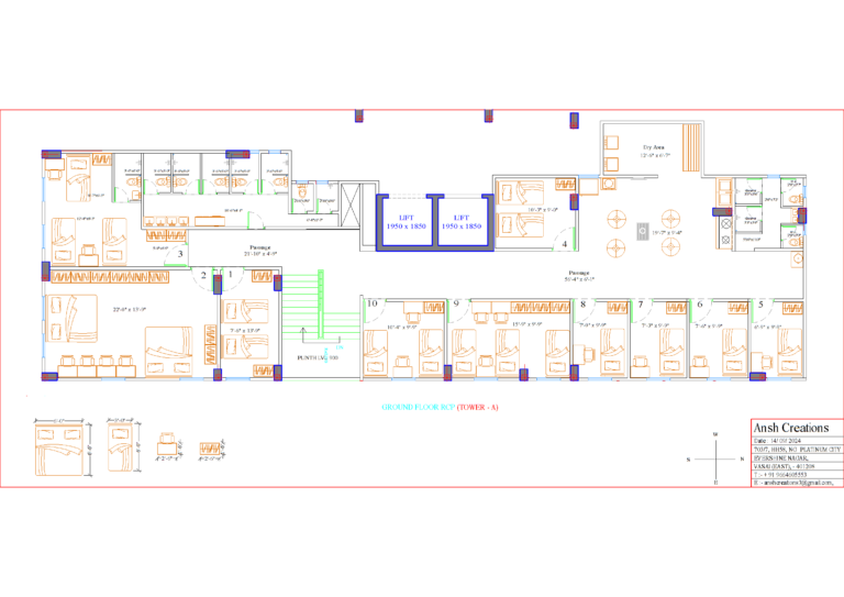 Tower-A GF & FF Floor - PG Rooms Plan